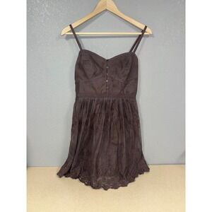 American Eagle Brown Mesh Floral Embroidered Mini Dress Small Boho Smocked Back